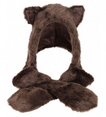 Winter Warm Plush Faux Fur Animal Paws Hat Hoods Gloves Scarf - Bear - CA185W6KOY0