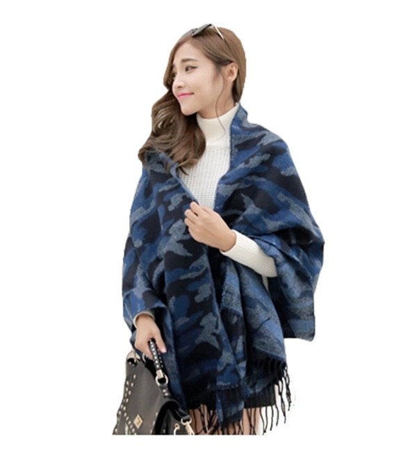 Unisex Korean Autumn Winter Camouflage Knit Tassel Scarf Shawl Oversized Wrap - Blue - CL11T8PQ5IL