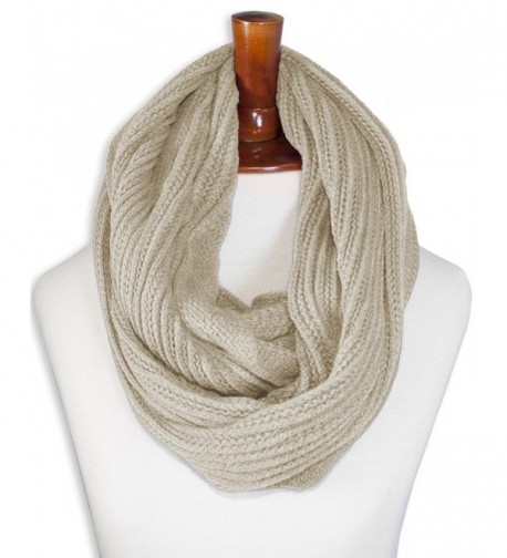 Triple9shop Knitted Winter Warm Infinity Scarf Multi-colors - Type B Beige - CQ12NH9BTZM