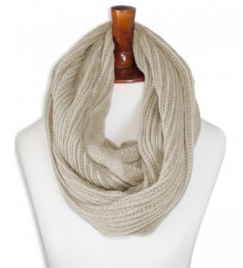 Triple9shop Knitted Winter Warm Infinity Scarf Multi-colors - Type B Beige - CQ12NH9BTZM