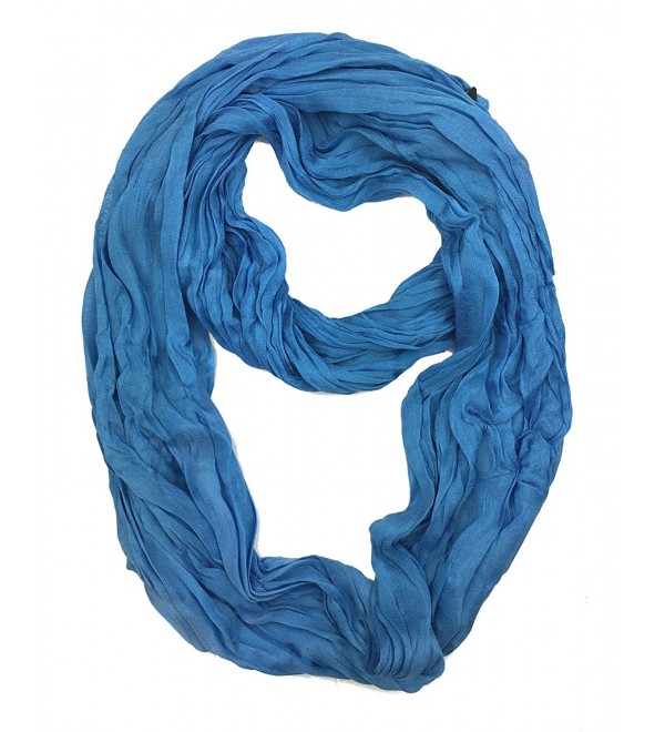 Plum Feathers Light Weight Silky Scrunch Infinity Loop Silk Cotton Scarf - Blue - CN187ICE2MN