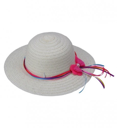 YueLian Girls Wide Brim Sun Hats Summer Holiday Beach - White - CW11MNFKN3L