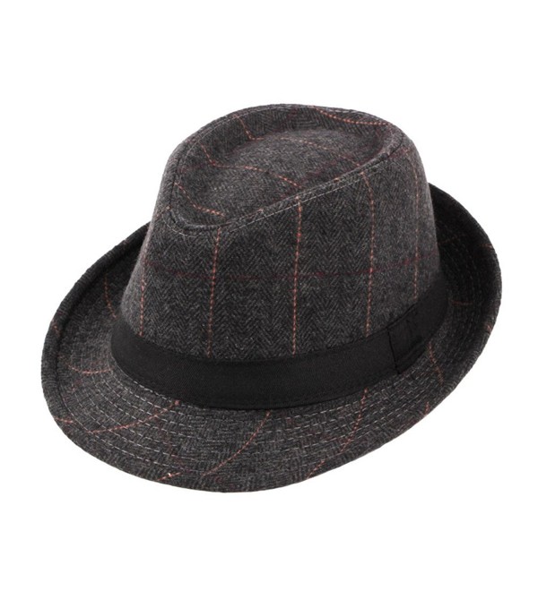 Felt Trilby Hat Men Gentleman Autumn Winter Plaid Fedora Jazz Hats Multicolor 