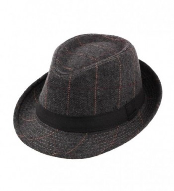 Felt Trilby Hat Men Gentleman Autumn Winter Plaid Fedora Jazz Hats Multicolor - Black - C9185WXO5YH