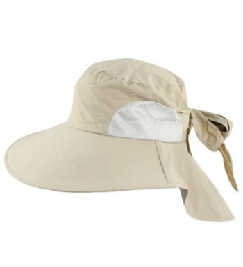 Women's UV Sun Protect Summer Beach Wide Large Big Brim Hat Visor Side Flower - Khaki - C811LS2CKLN