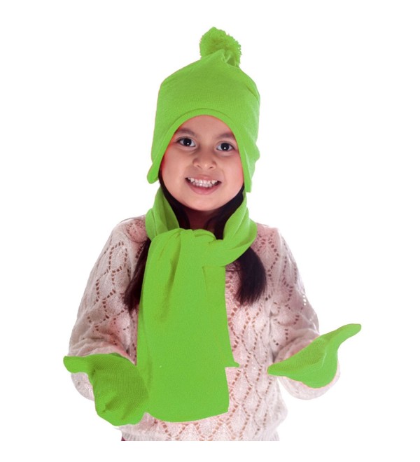 Simplicity Unisex Kid's Winter Knit Fleece Hat- Scarf- and Glove Set - Lime - CH11P0V8XMX