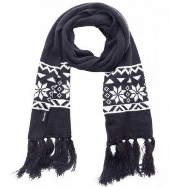 Wantdo Unisex Knitted Scarf Ski Winter Scarf Crochet Snowflake Pattern with Tassel - Anthracite/white - C212MZ1M0S8