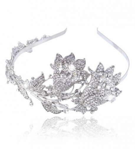 EVER FAITH Wedding Leaf 2 Flower Bud Headband Clear Austrian Crystal - CP11JM6Y961