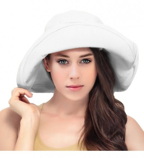 LRKC Women's Summer Cotton Bucket Beach Hat Foldable Sun Hat - White - CG17YQEQYQU