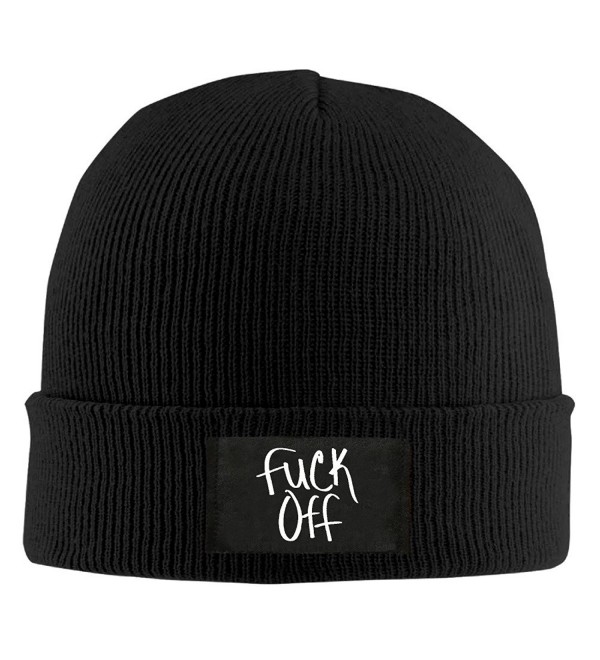 Cool Beanie Fuck Off Logo Knitted Beanies - Black - CN12M5CJEKJ