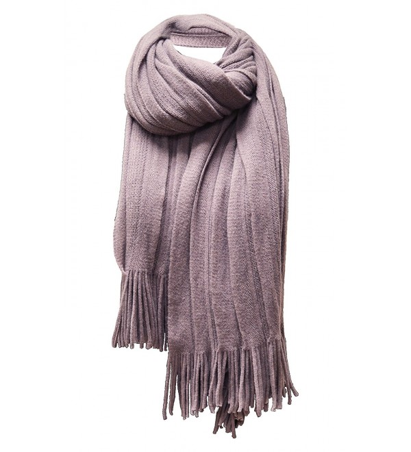 Women's 'Scarf' Soft Warm Winter Knit Scarf Tassels Soft Shawl - Smokey Purple - C6185XHIQSL