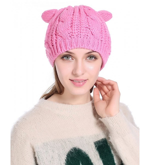 I wish Winter Warm Hat Cat Ear Crochet Braided Knit Caps - Pink - CI186XW5OCK