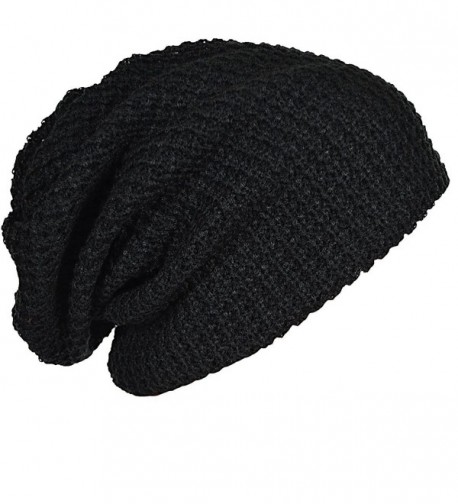 Mens Slouchy Long Beanie Knit Cap for Summer Winter Oversize - Black - C811NX57IUB