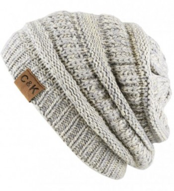 THE HAT DEPOT Cable Knit Beanie - Soft- Warm & Chunky Beanie Skull Hat - Beige/Grey - CN186UKZAYW