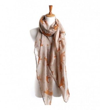 TAORE Women Girls Soft Scarf Long Cute Fox Print Wrap Shawl Silk Scarves 19080cm - Khaki - CF12M497CQV