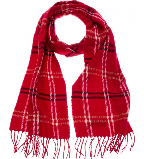 SilverHooks Soft & Warm Plaid Cashmere Scarf w/ Gift Box - Red &Black Plaid Stripe - C5186ZNNARN