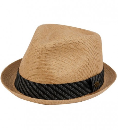 Mens Summer Fedora Cuban Style Upturn Short Brim Hat - Lt Brown - CZ12GW8FTMT