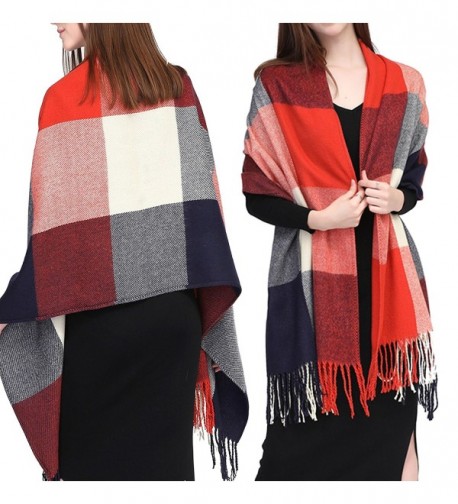 GoProver Women's Tassels Soft Plaid Tartan Lattice Scarf Winter Large Long Blanket Wrap Shawl Oversized - Red - C6187E9QUZM