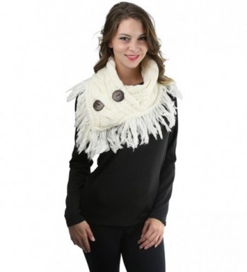 ToBeInStyle Women's Heather Fringe Shoulder Warmer with Coconut Buttons - Ivory - CG12NSGYXD5