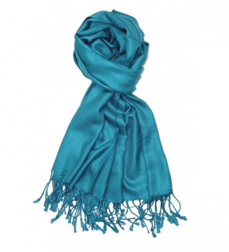 Achillea Large Soft Silky Pashmina Shawl Wrap Scarf in Solid Colors - Teal - CV12NA79868