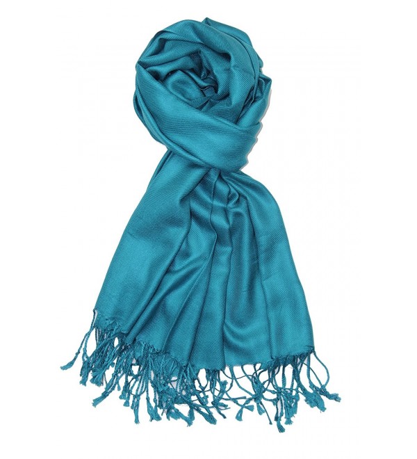 Achillea Large Soft Silky Pashmina Shawl Wrap Scarf in Solid Colors - Teal - CV12NA79868