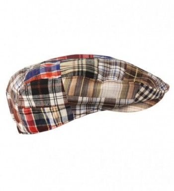 Men's Summer Preppy Tartan Plaid Front Snap Flat Golf Ivy Driving Cap Hat Brown - C211XJLX7AN