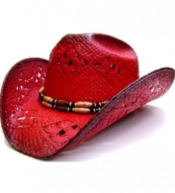Modestone Women's Straw Cowboy Hat Red Black - C9180UN298Q