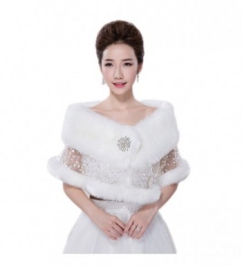 Women's White Sequins Faux Fur Shrug Wrap Shawl Bridal Bolero Stole Jacket Evening Party Dresses CP02 - White - CU12O76QHSO