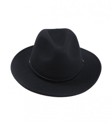 Sedancasesa Men's Crushable Wool Felt Outback Hat Wide Brim Fedora Hats Black - CL12MIKSKR1