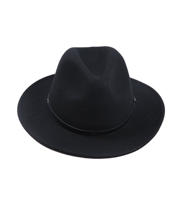 Sedancasesa Men's Crushable Wool Felt Outback Hat Wide Brim Fedora Hats Black - CL12MIKSKR1