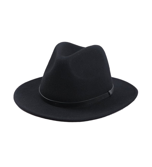 Men's Crushable Wool Felt Outback Hat Wide Brim Fedora Hats Black ...