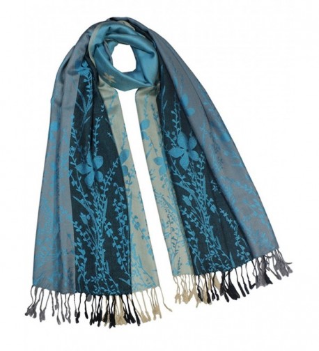 Dahlia Women's Rayon Scarf Shawl - Reversible Triple Panel Wild Flower - Blue - CT110TWJZCF