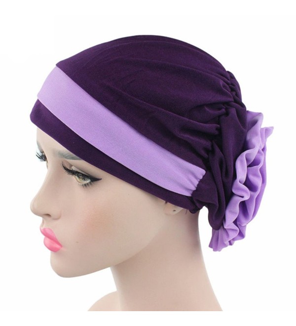 potato001 Islamic Muslim Stretch Turban Hat Cancer Chemo Cap Hair Loss Headwrap Head Scarf - Purple - CF1879HXQNO