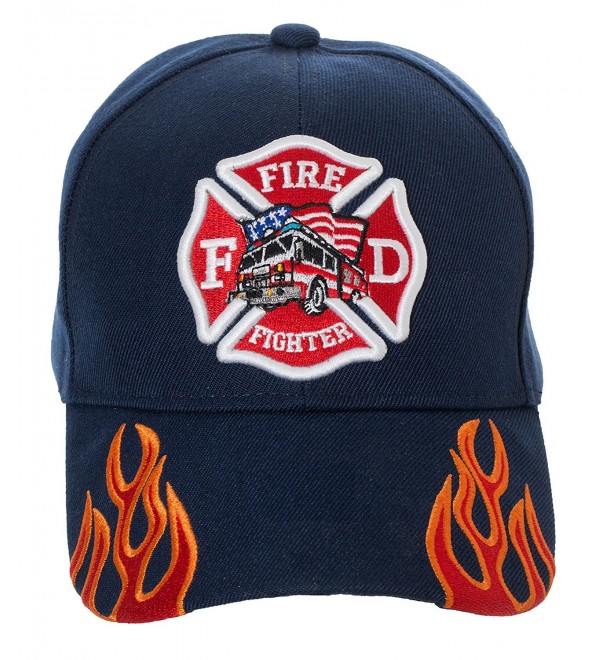 Artisan Owl Fire Fighter Fire Department Rescue Flames Baseball Cap Hat - Navy Blue - CI18699Q7X6