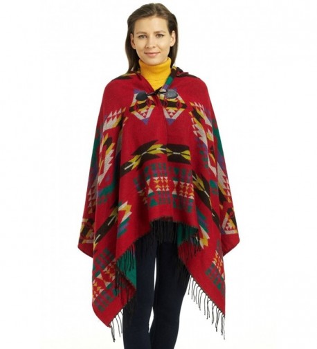So'each Women's Aztec Winter Hooded Poncho Cape Sweater Knit Shawl Wrap - Red - C3128TJ2OOF