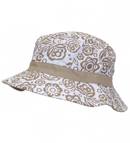 Solid Wing Reversible Summer Floppy Bucket Hat W/Hawaiian Designs (One Size) - Tan - C711VA3GU01