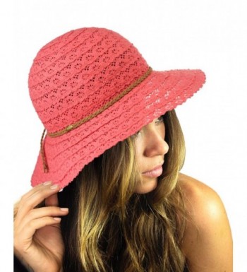 NYFASHION101 Open Knit Brown Braided Trim Vented Cotton Beach Sun Hat - Coral - C512G6LB8O5