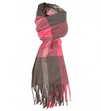 Love Lakeside-Women's Cashmere Feel Winter Plaid Scarf Pink & Grey - CP12MAYXX48