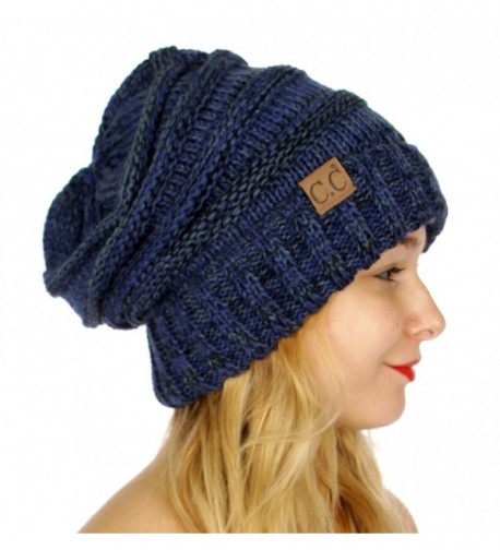 SERENITA C.C Tricolor Warm Oversized Slouchy Soft Cable Knit Beanie Hat - Navy - CK186GA6NCQ