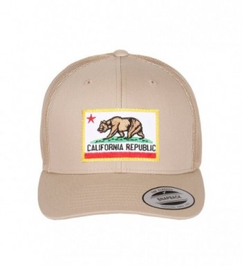 California Republic Flag Embroidered Patch On Flexfit Retro Classic Trucker Hats - Khaki Bear - C912IRIW6EL