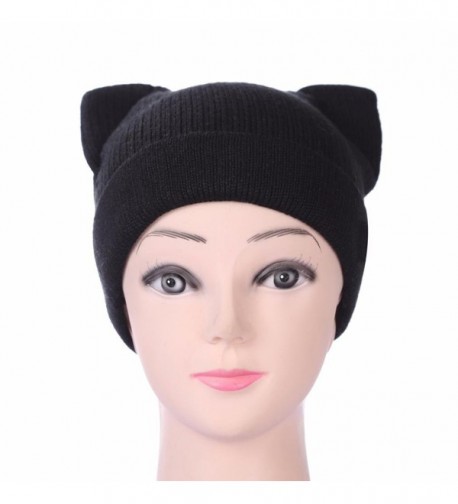 Iuhan Womens Fashion Cat Ears Beanie Knitting Wool Winter Warm Cap Thick Curling Hat - Black - CY1872RUZ69