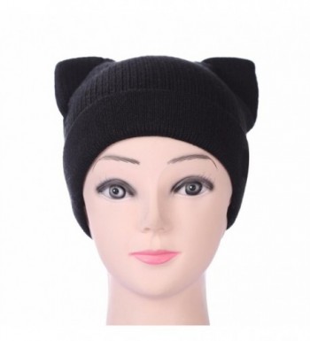 Iuhan Womens Fashion Cat Ears Beanie Knitting Wool Winter Warm Cap Thick Curling Hat - Black - CY1872RUZ69