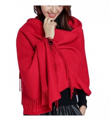 Iristide Womens Scarf Solid Color Winter Warm Wool Thick Large Shawls Wrap(200x78cm) - Red - CW187M53SDG