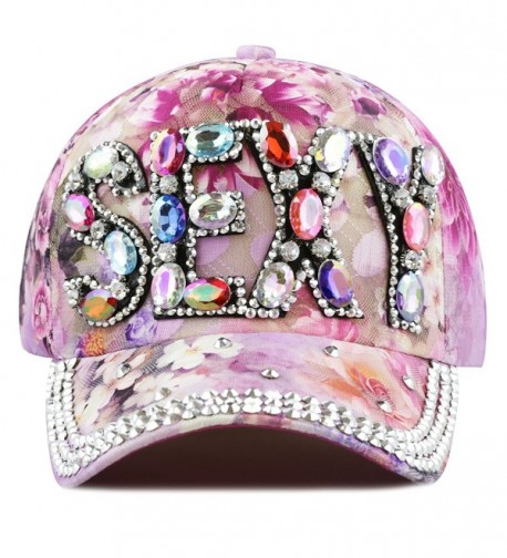 The Hat Depot 200h1031sexy Beaded Bling Sexy Letter Rhinestone Mix Color Flower Cap - Pink Mix - CS12G5I66N7
