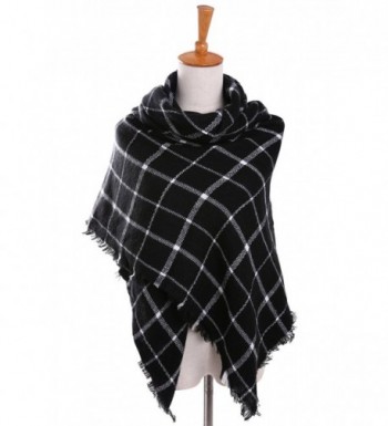 Bess Bridal Women's Plaid Blanket Winter Scarf Warm Cozy Tartan Wrap Oversized Shawl Cape - Black - CE186HL7289