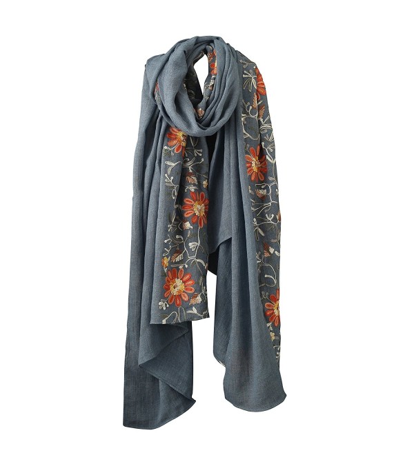 Welltogther Womens National Style Lightweight Neck Scarves Flower Wrap Shawl &iexcl&shy - Denim Blue - CK18444OTD4