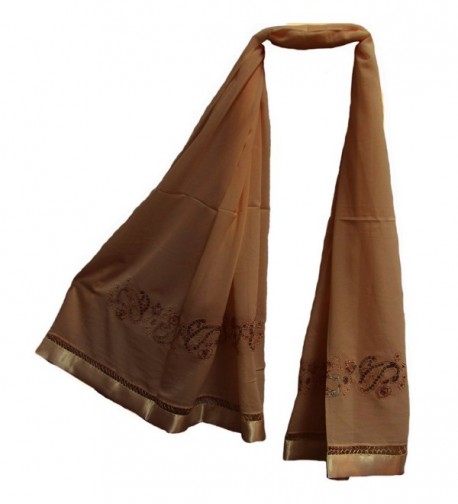 Womens Sequined Silk Chiffon Embroidered Hijab Pashmina Brown Shawl Scarf - CA11NPU0E5P