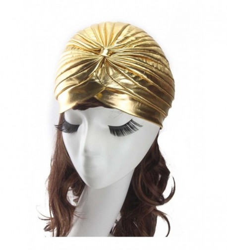 Women's Indian Scarf Cap Yoga Hat Fold Cap Head Wrap Cap Cover - Gold - CV186Q30EAM