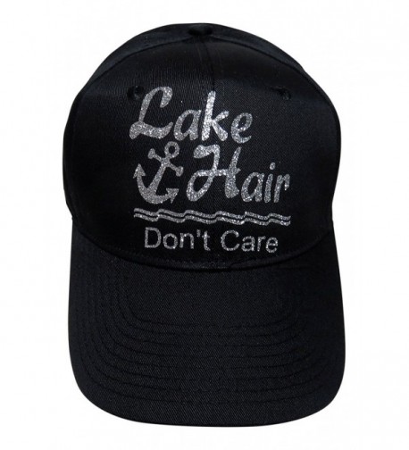 Glitter "Lake Hair Don't Care" Black Cotton Baseball Cap Hat - Silver Glitter - C812FYO26SH