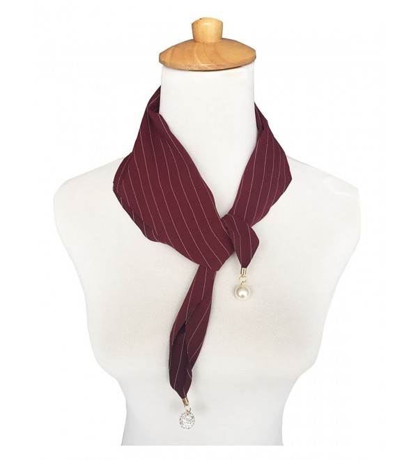 GERINLY Neckerchief - Jewelry Ended Fashion Women Pinstripe Scarf - Wine - CP17YQXD6X4